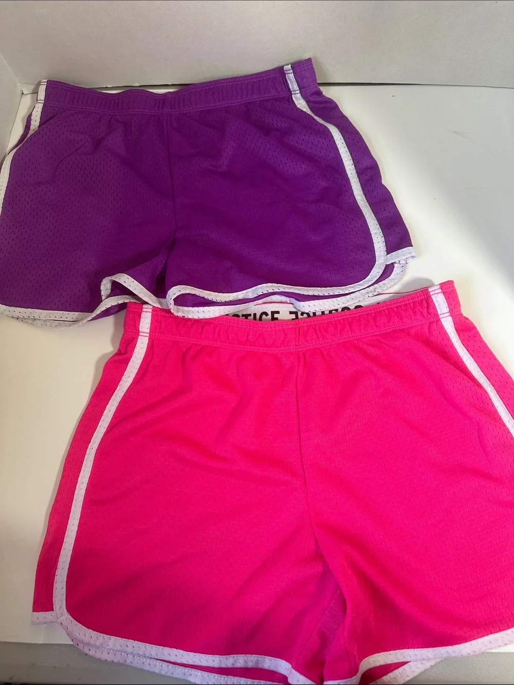 2 piece bundle justice mesh athletic shorts size 12 pink purple